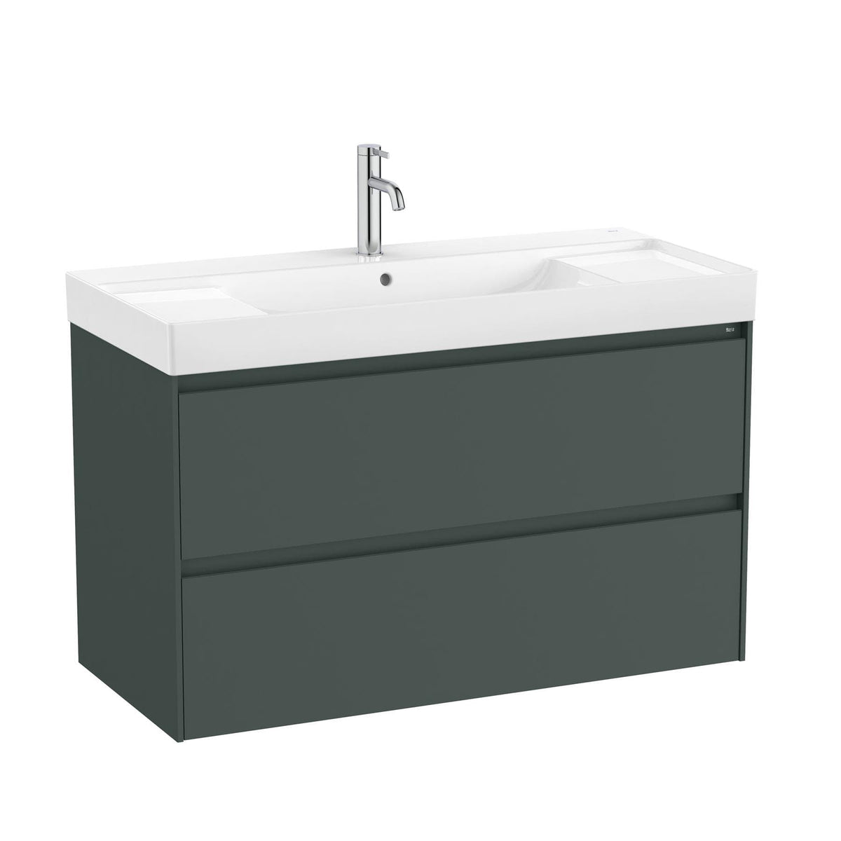 Roca Wall Mounted Vanity Unit Matt Green Roca Ona 1000mm Wall Mounted Two Drawer Vanity Unit with Basin