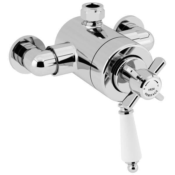 Heritage Exposed Shower Set Heritage Dawlish Exposed Shower Valve with Premium Fixed Riser Kit, Fixed Shower Head and Diverter to Handset