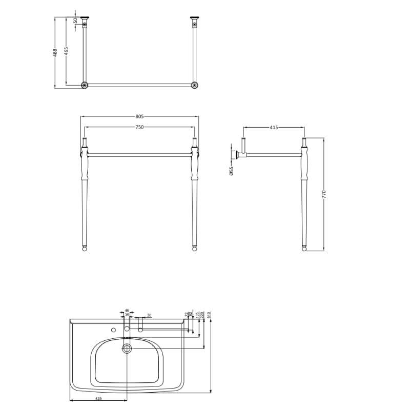 Burlington Wall Hung Basin Burlington Guild Basin with Pedestal or Washstand