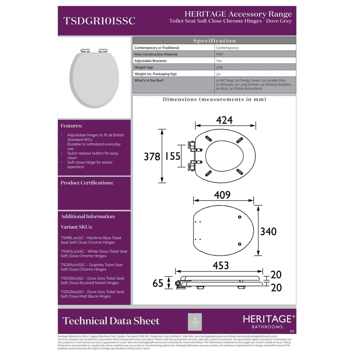 Heritage Soft Close Wooden Toilet Seat