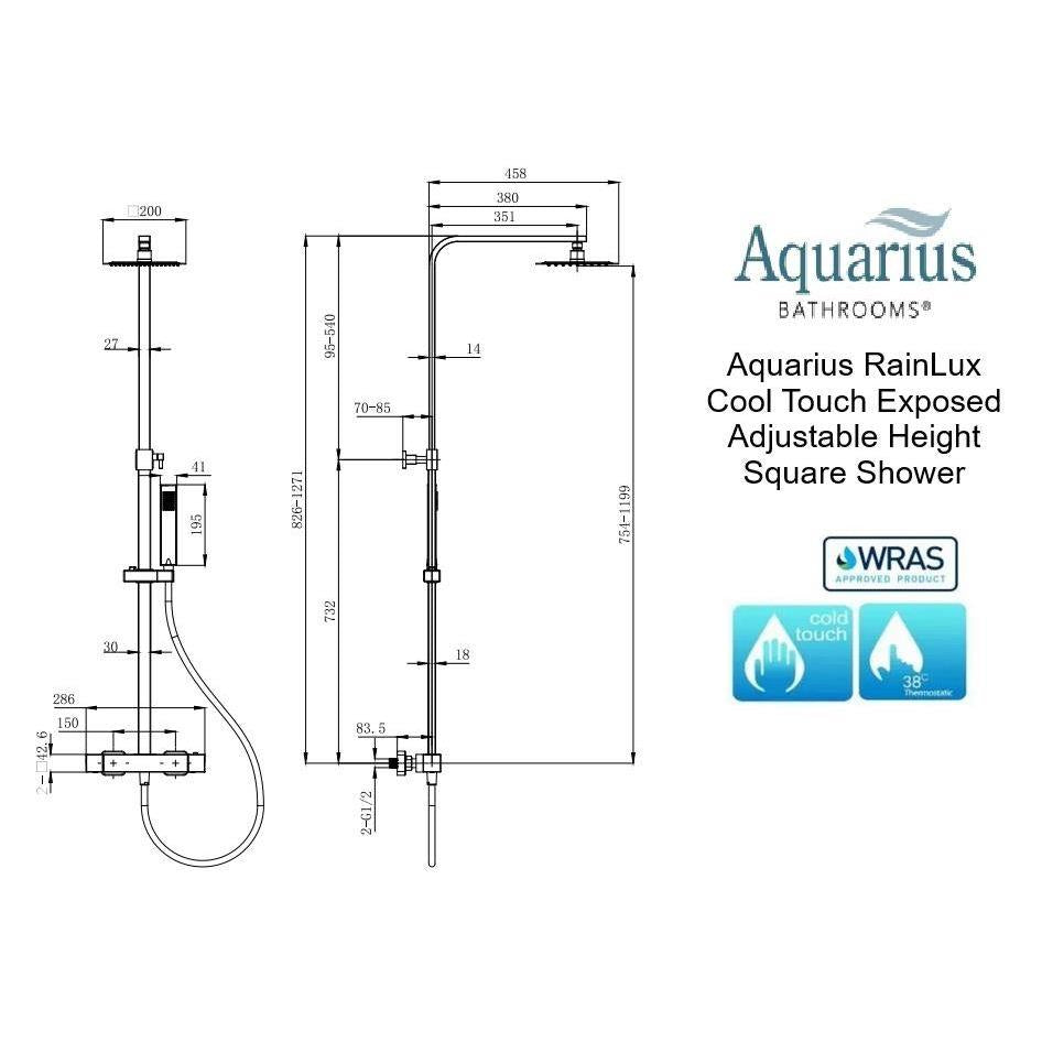 Aquarius RainLux Cool Touch Adjustable Square Exposed Shower Valve and Kit