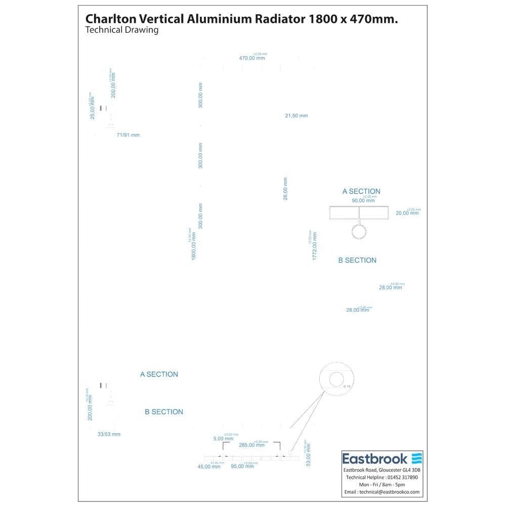 Eastbrook Charlton Vertical Aluminium Designer Radiator in Matt Black