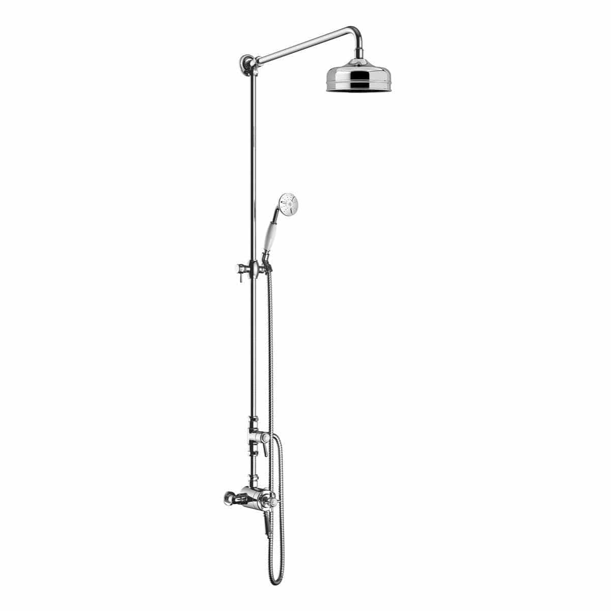 Heritage Exposed Shower Set Chrome Heritage Dawlish Exposed Shower Valve with Premium Fixed Riser Kit, Fixed Shower Head and Diverter to Handset