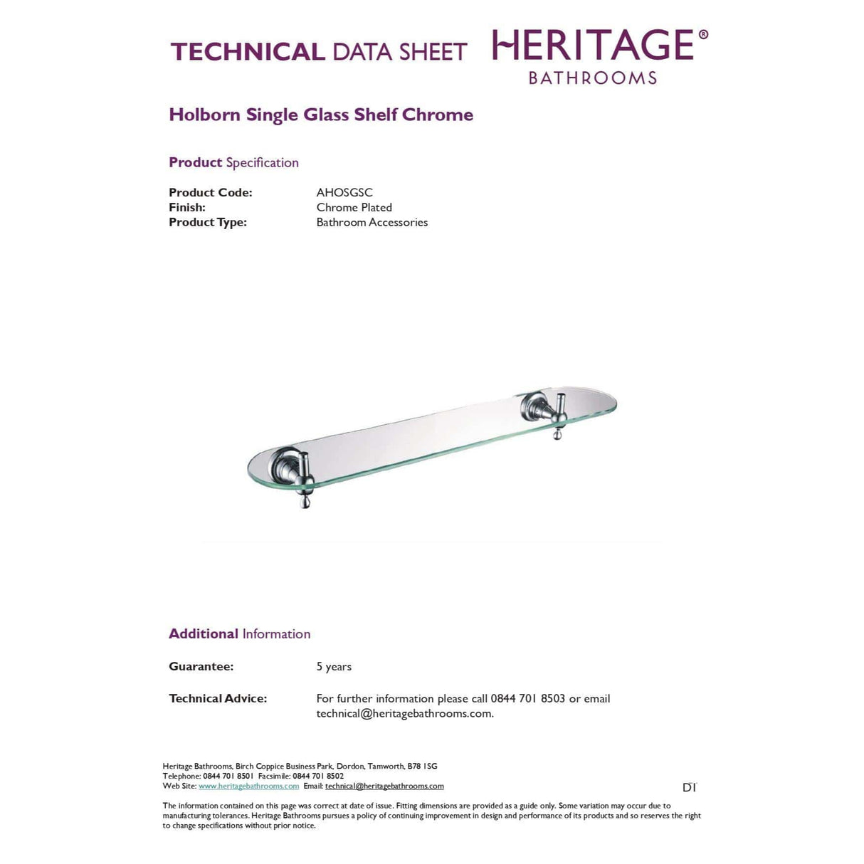 Heritage Shelf Heritage Holborn Single Glass Shelf