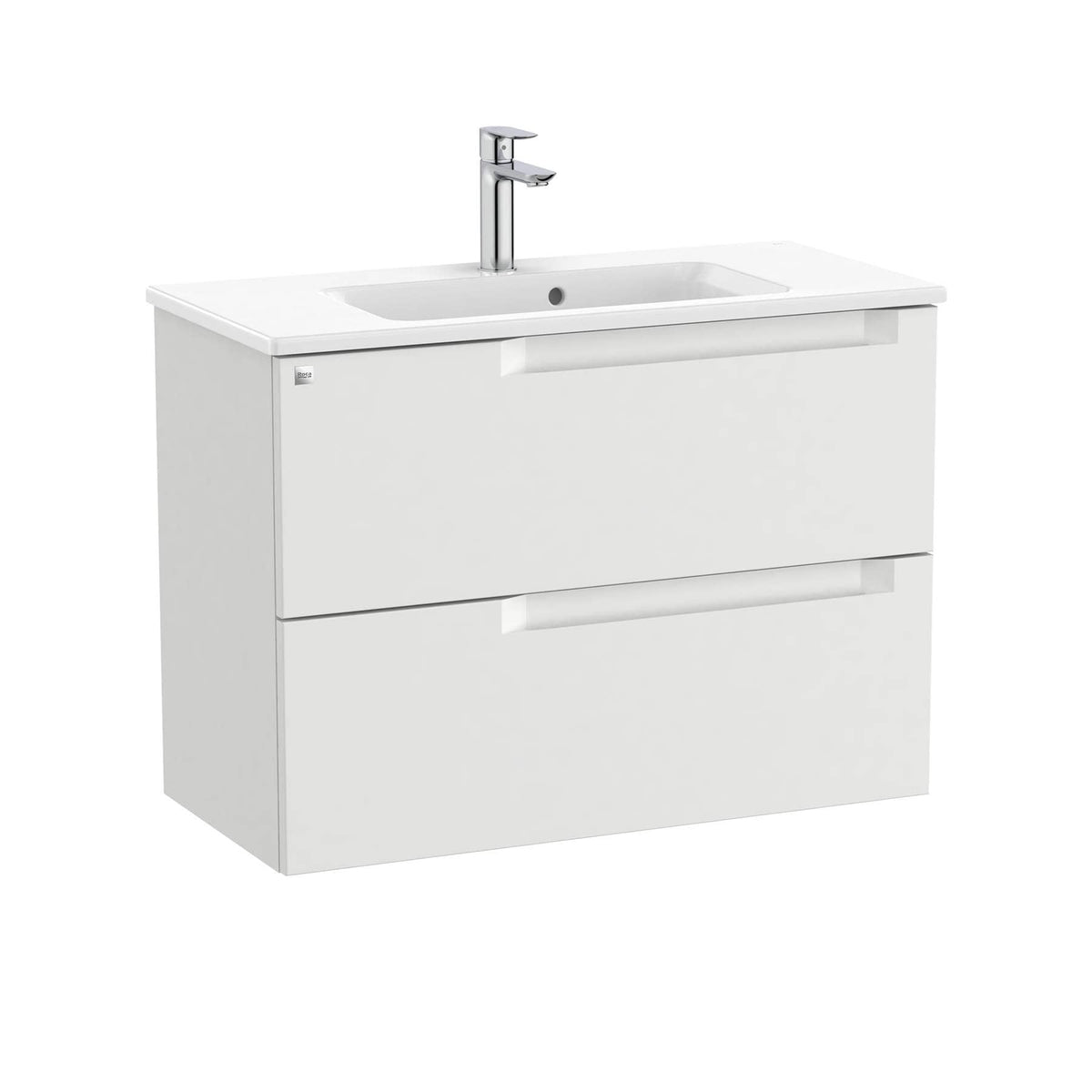 Roca Wall Mounted Vanity Unit Pebble Grey Roca Aleyda Compact 800mm Wall Mounted Two Drawer Vanity Unit with Basin
