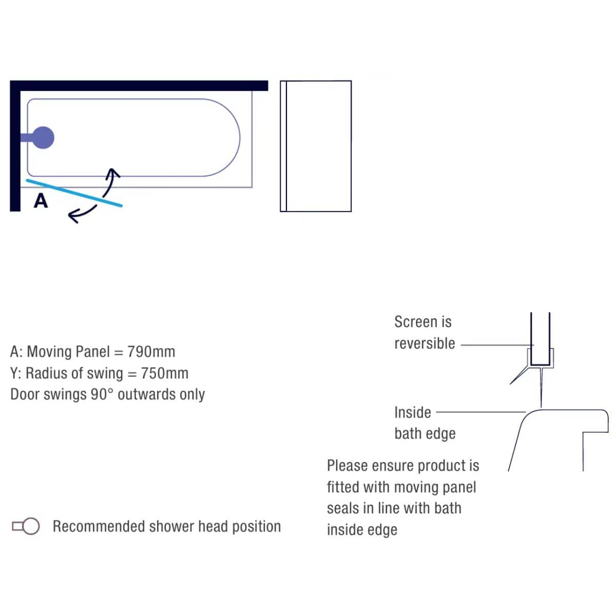 Merlyn Bath Screen Merlyn 5mm Single Square Pivot Bath Screen