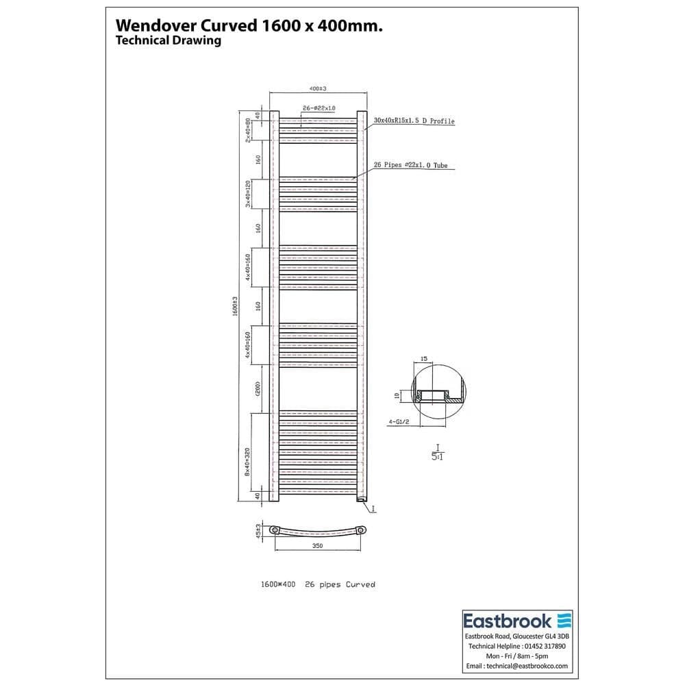 Eastbrook Wendover Curved Vertical Heated Towel Rail in Chrome