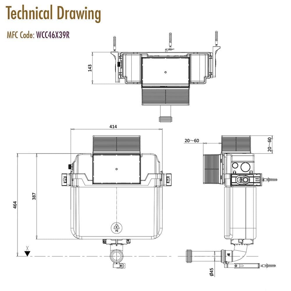 Crosswater Concealed Cistern Crosswater Dual Flush Concealed Cistern Set with Flush Plate - 414 x 143 x 387mm