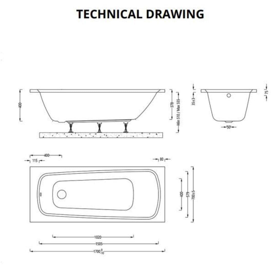 Aquarius Single Ended Bath 1700 x 700 Aquarius Agar Single Ended Standard Bath