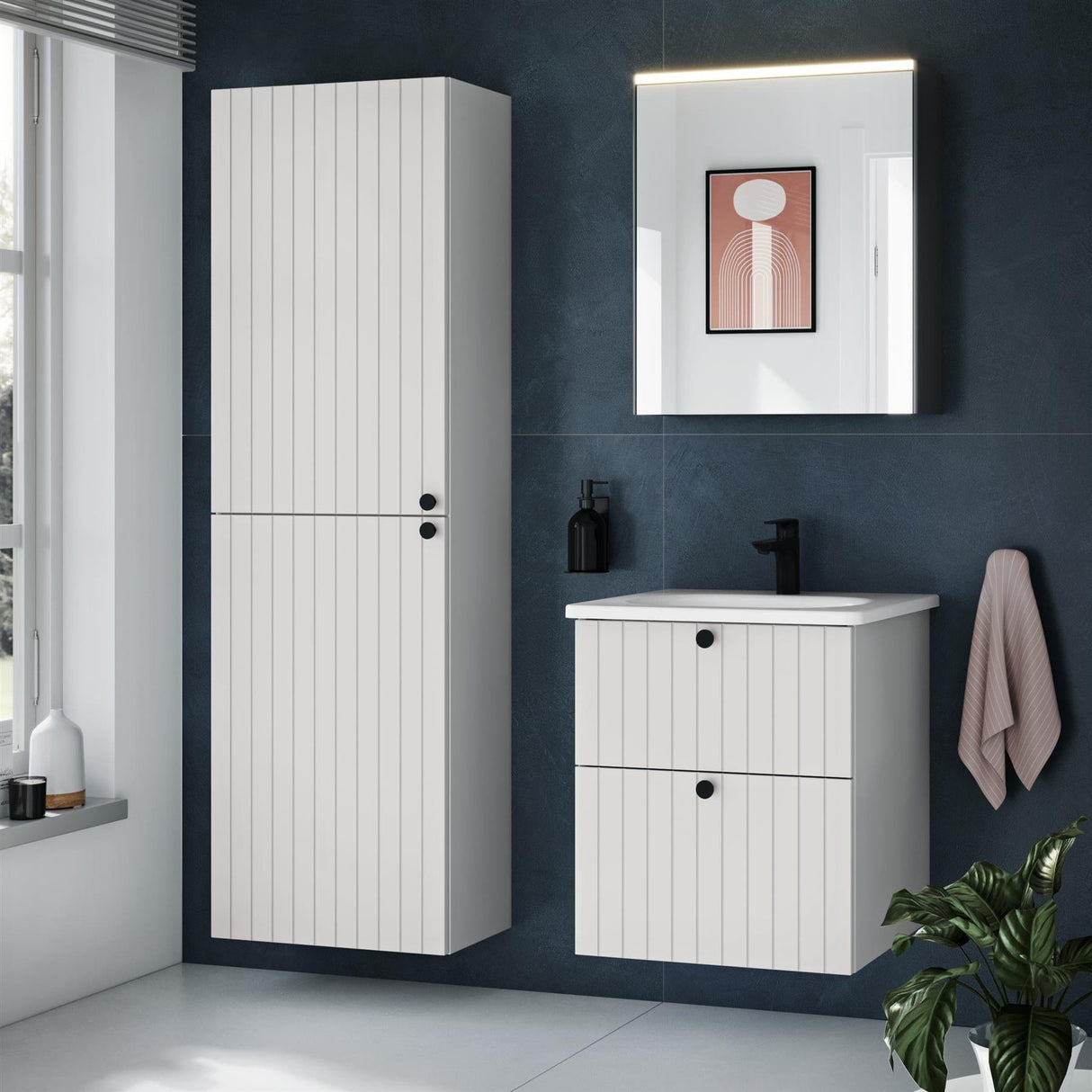 VitrA Wall Mounted Vanity Unit VitrA Root Groove Wall Mounted 2 Drawer Vanity Unit 600mm with One Tap Hole Basin