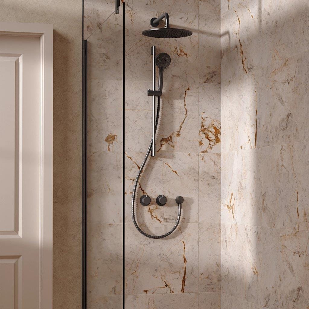 UK Bathroom Store Concealed Shower Set Slate / Wall Arm / 300mm Crosswater Module Shower Set 2 with Riser Rail Kit and Overhead Shower