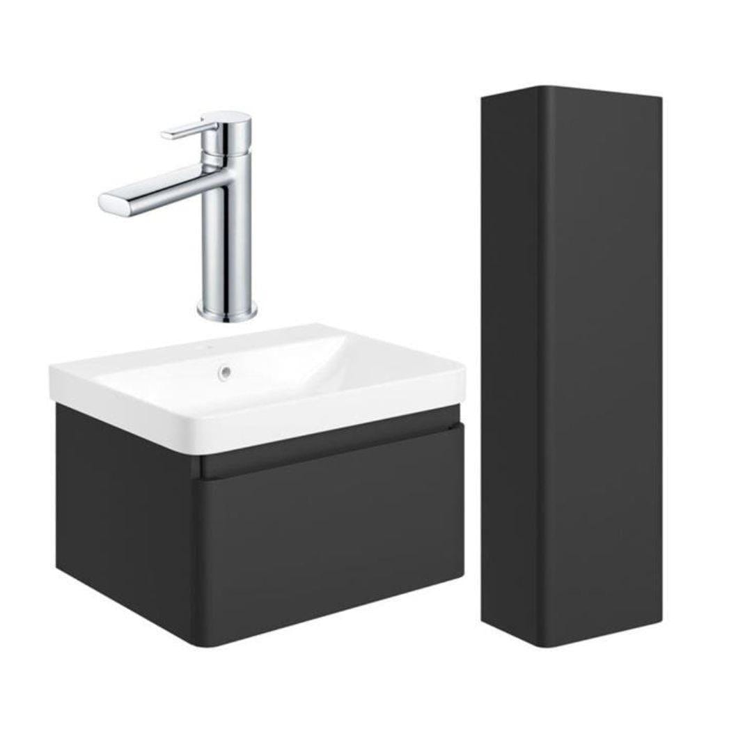 Aquarius Wall Mounted Vanity Unit Matt Black / Chrome Aquarius Sophie 605mm Vanity Unit and Tall Boy Set with Finishes