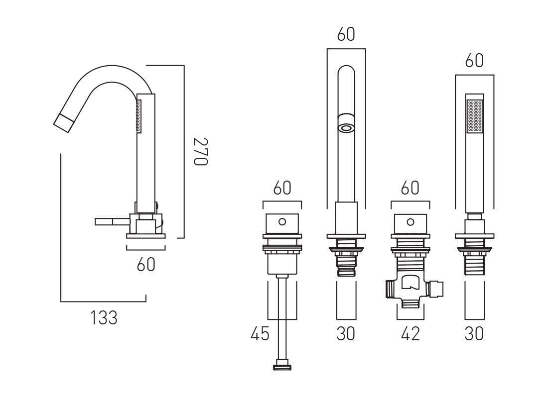 VADO 4 Tap Hole Bath Set Vado Zoo 4 - Hole Bath Shower Mixer Tap in Chrome