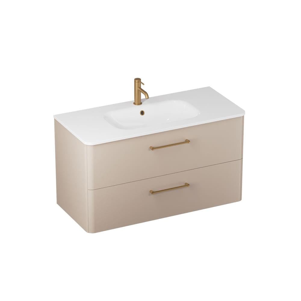 Britton Wall Mounted Vanity Unit Warm Beige / 1 Tap Hole Basin / Brushed Brass Britton Camberwell Wall Mounted 1000mm Vanity Unit with Basin or Worktop
