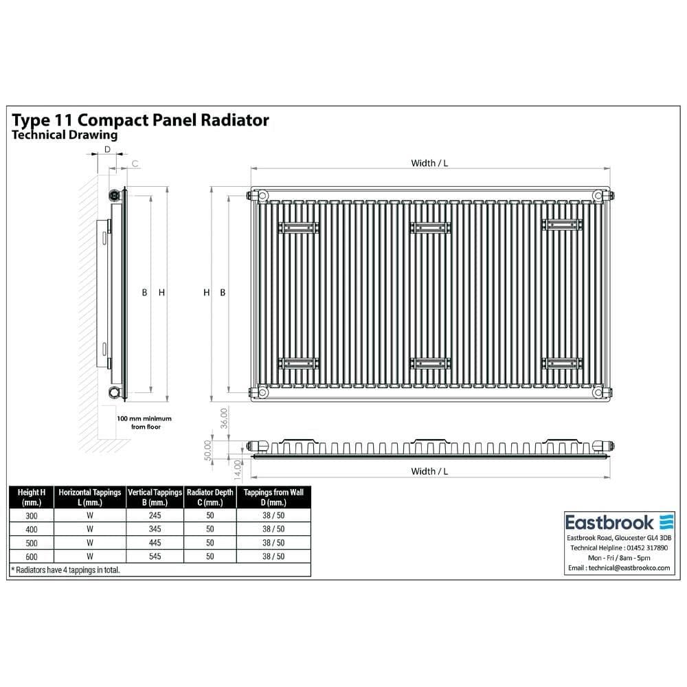 Aquarius Type 11 Aquarius Type 11 Compact Panel Radiator In Gloss White