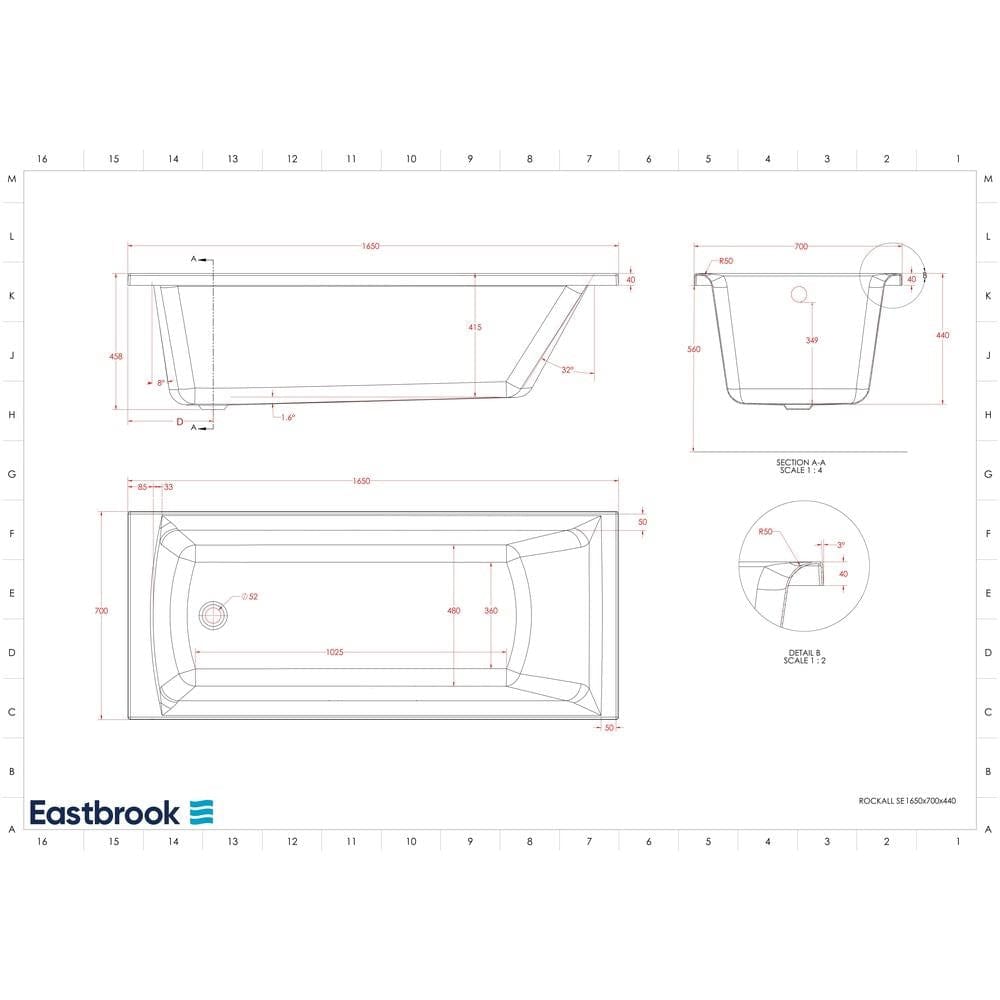 Eastbrook Single Ended Bath 1650 x 700mm / 5mm Eastbrook Rockall Single Ended Bath
