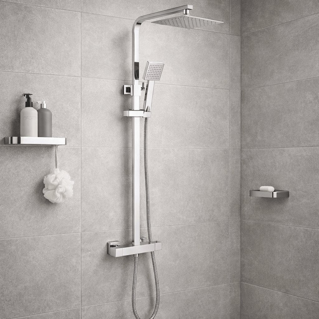 Aquarius Bathrooms Exposed Shower Set Chrome Aquarius RainLux Cool Touch Adjustable Square Exposed Shower Valve and Kit