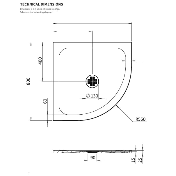 Crosswater Quadrant Shower Tray Crosswater Creo Quadrant 25mm Stone Resin Shower Tray with Waste