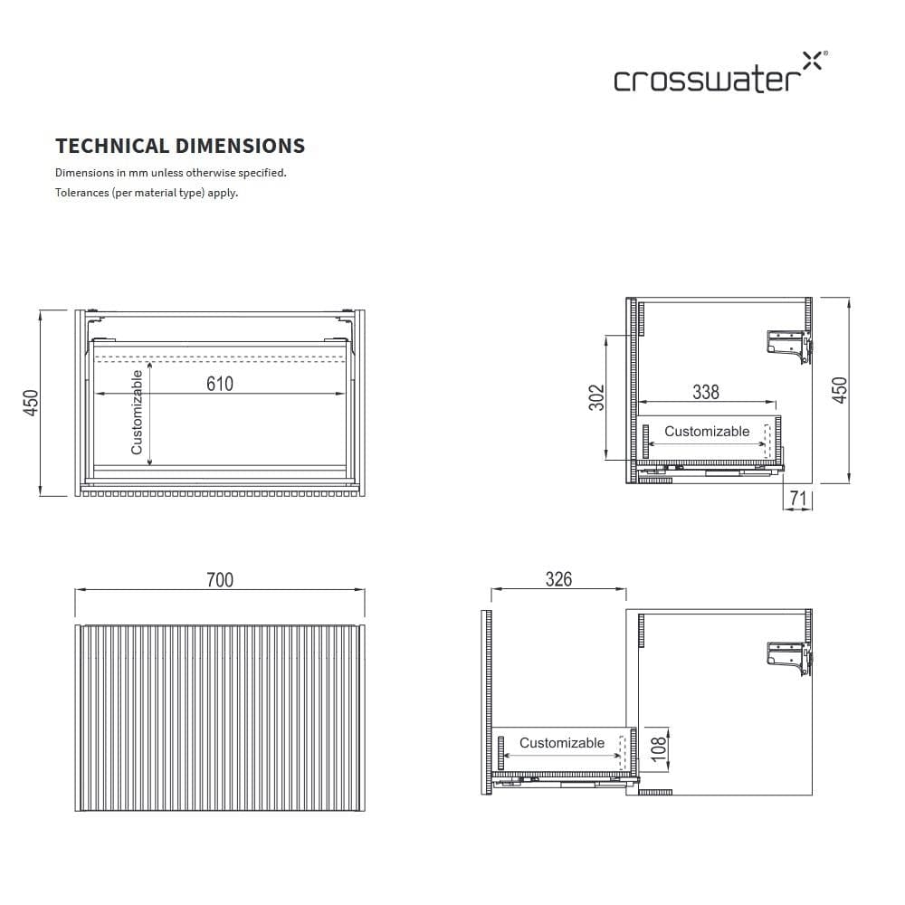 Crosswater Wall Mounted Vanity Unit Crosswater Limit Double Drawer Vanity Unit with Worktop
