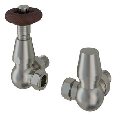 Eastbrook Radiator Valve Satin Nickel Eastbrook Traditional Corner Thermostatic Radiator Valve with Lockshield (Pair)
