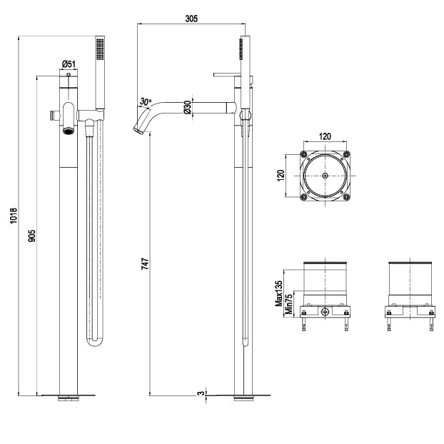 Crosswater Freestanding Bath Filler Crosswater 3ONE6 Lever Floor Standing Bath Filler
