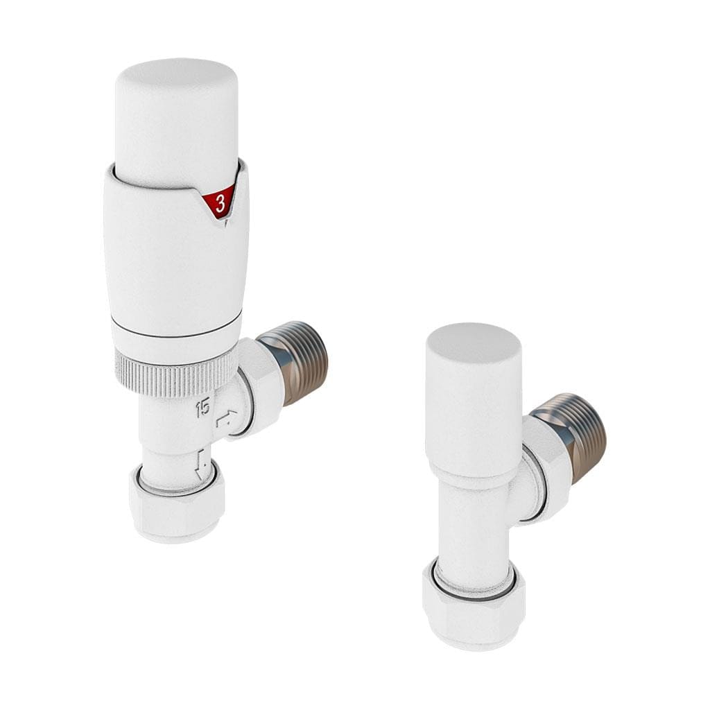 Eastbrook Radiator Valve Matt White Eastbrook Darlington Angled Thermostatic Radiator Valve with Lockshield (Pair)