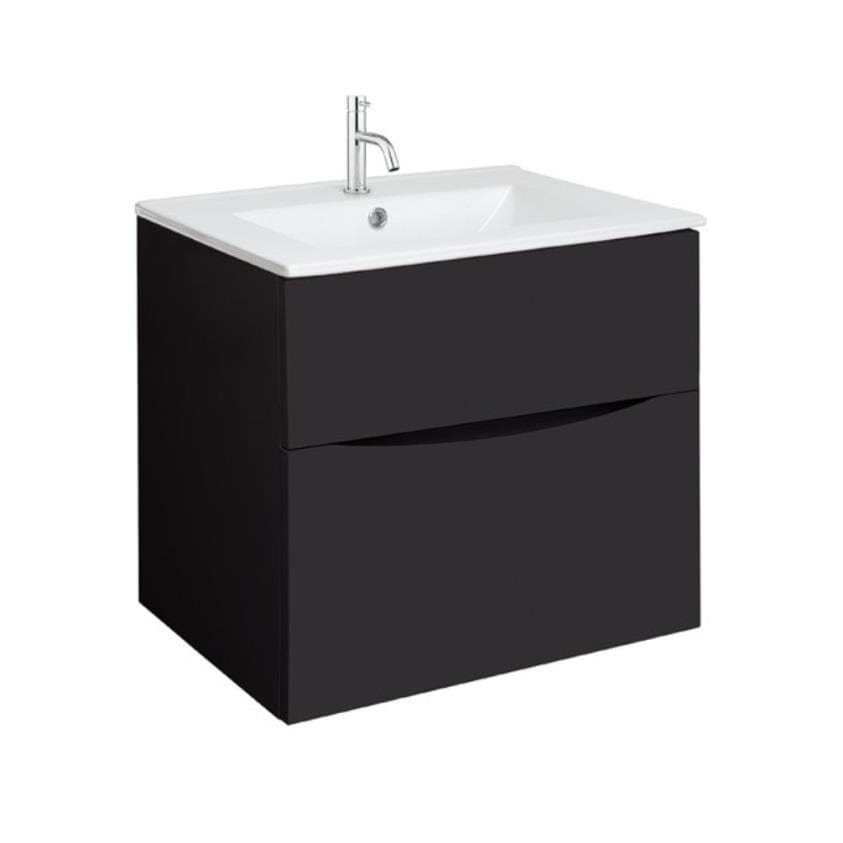 Crosswater Wall Mounted Vanity Unit Matt Black / 600mm Crosswater Glide II 2 Drawer Vanity Unit with Basin