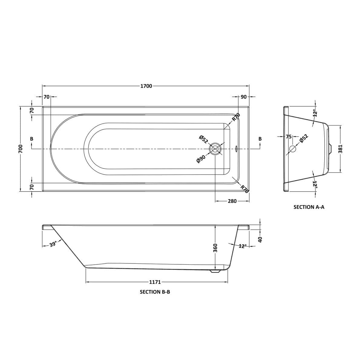 Aquarius Bathrooms Single Ended Bath Aquarius Elter Single Ended Bath With Legs Set
