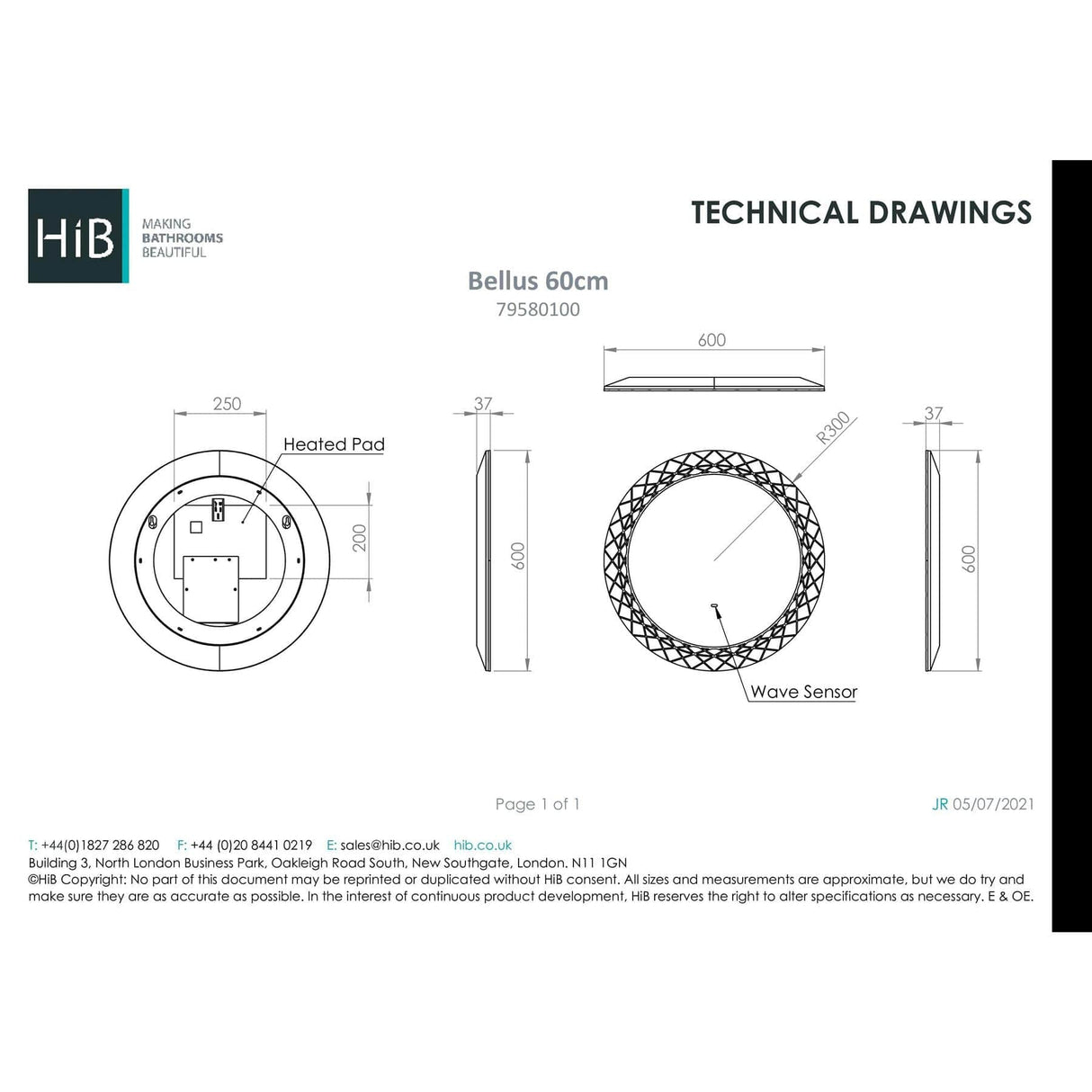 HiB Illuminated Mirror 600mm HiB Bellus Round LED Illuminated Mirror