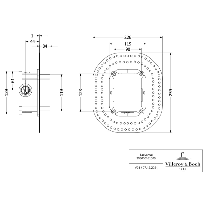 Villeroy & Boch Concealed Shower Valve Villeroy & Boch Universal Vi-Box Concealed Installation Unit for Single Lever Mixers