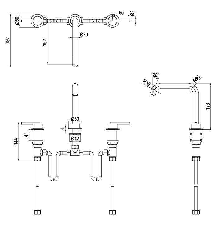 Crosswater 3ONE6 Lever 3 Hole Basin Mixer Tap