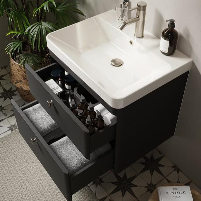 Saneux Wall Mounted Vanity Unit Saneux Hyde Vanity Unit With Basin - 600 x 460mm - Two Drawer - Wall Mounted