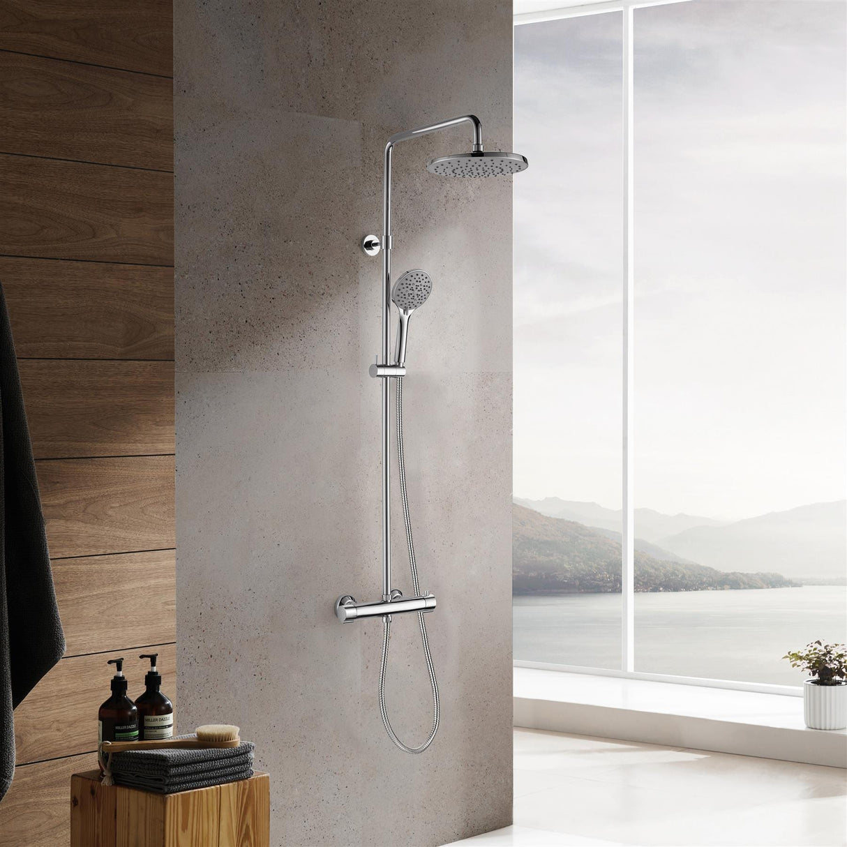 Flova Exposed Shower Set Flova Smart Exposed Thermostatic Shower Valve Set with 225mm Rainshower Head and 5-function Handset