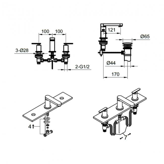 Sagittarius 3 Tap Hole Basin Set Sagittarius Eclipse Flat Swivel Spout 3 Hole Basin Mixer Tap in Chrome