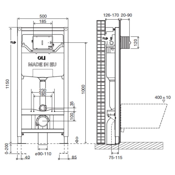 JTP Wall Hung WC Frame JTP Oli Wall Mounted 1200mm Frame and Cistern