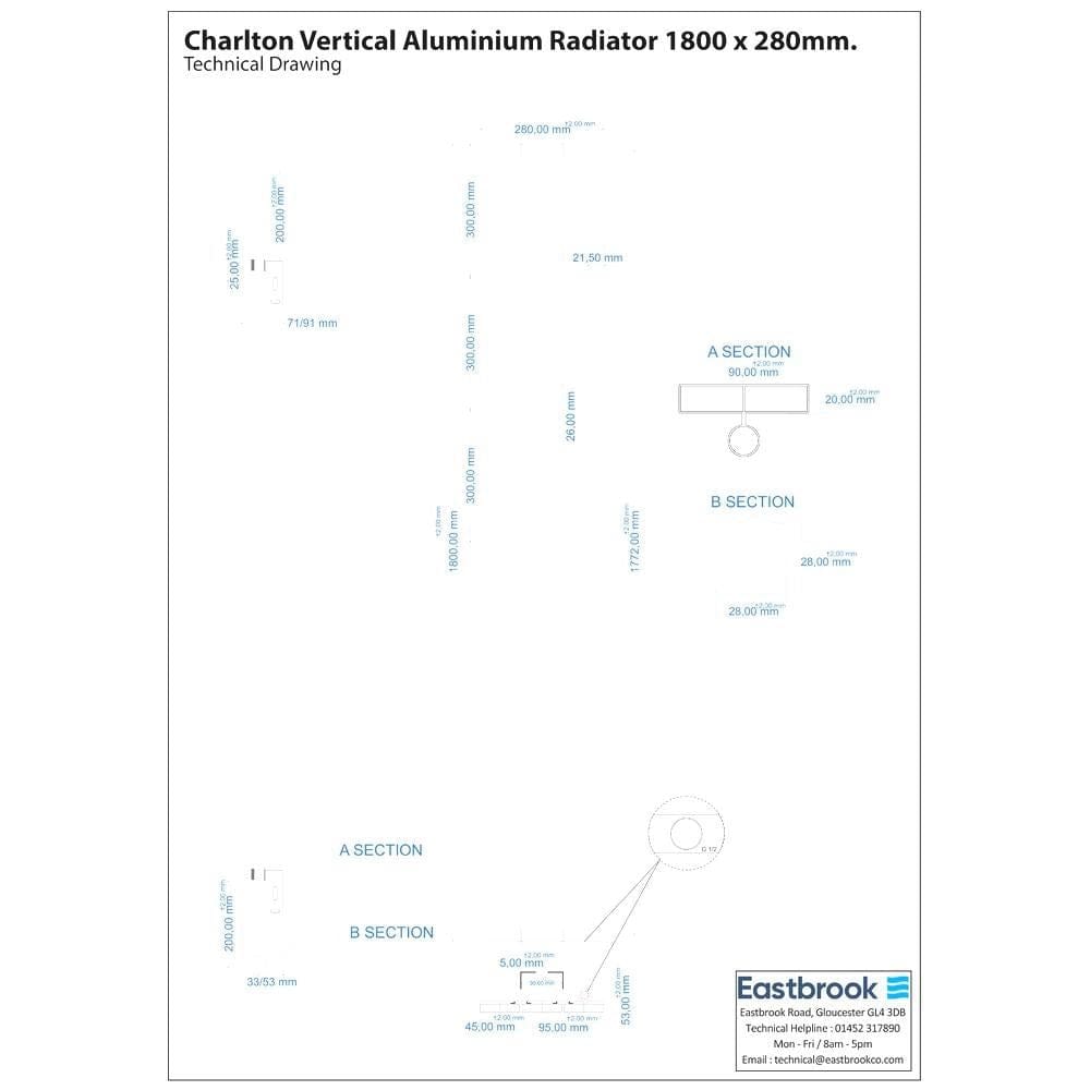 Eastbrook Panel Radiator Eastbrook Charlton Vertical Aluminium Designer Radiator in Matt White