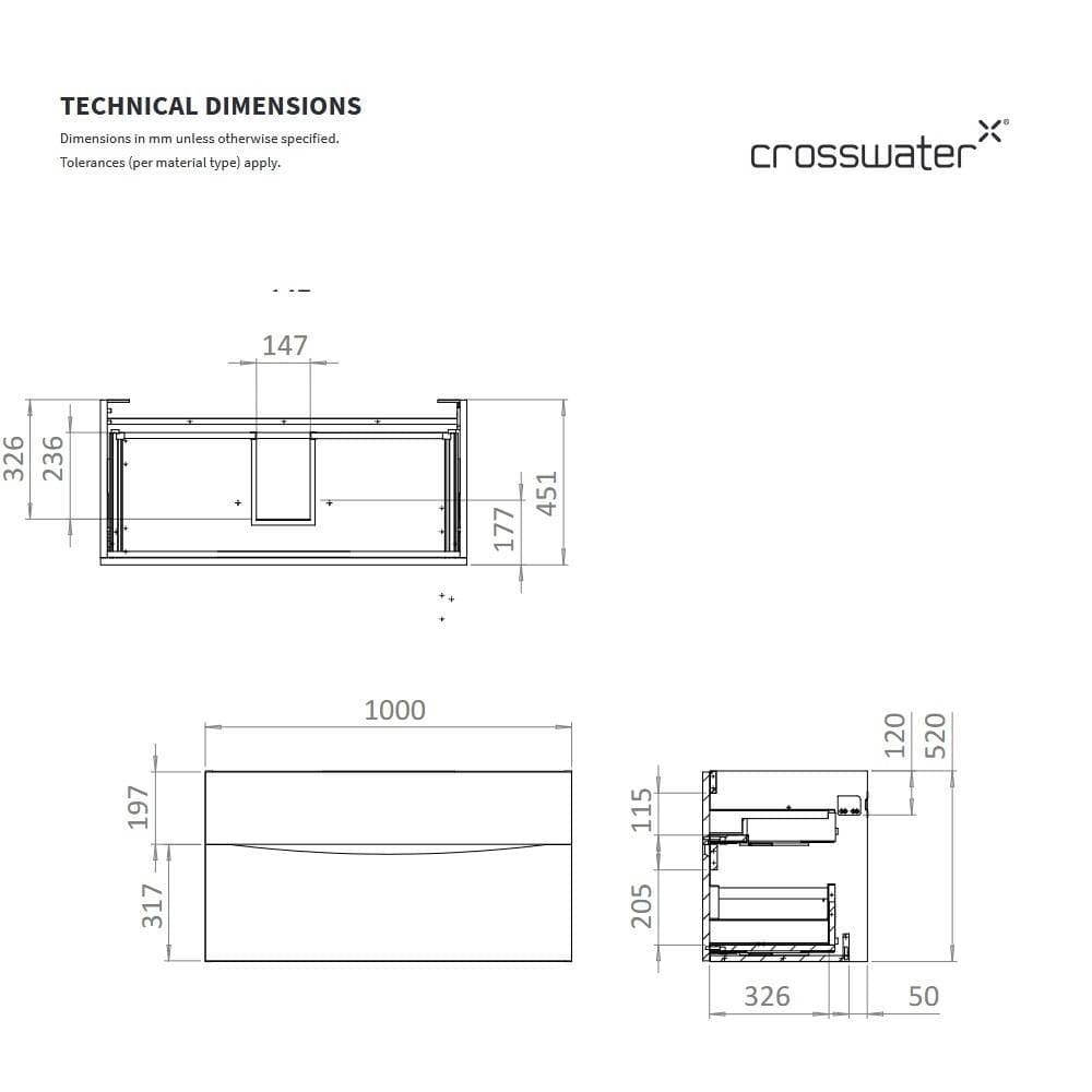 Crosswater Wall Mounted Vanity Unit Crosswater Glide II 2 Drawer Vanity Unit with Worktop