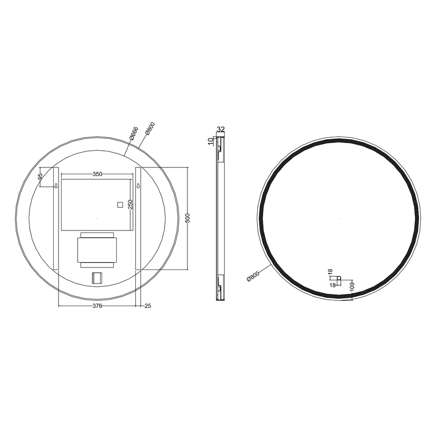 Britton Hoxton Round Black LED Illuminated Mirror with Demister