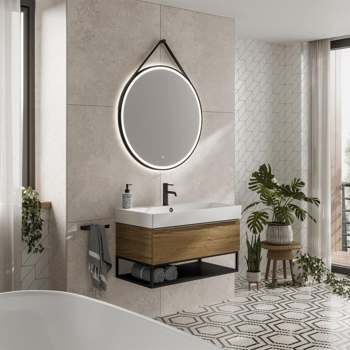 HiB Illuminated Mirror 800mm / Black HiB Solstice Round LED Illuminated Mirror