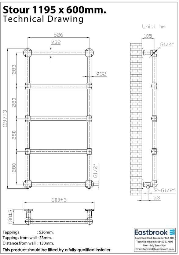 Eastbrook Traditional Towel Rail Eastbrook Stour Vertical Traditional Heated Towel Rail in Matt Black
