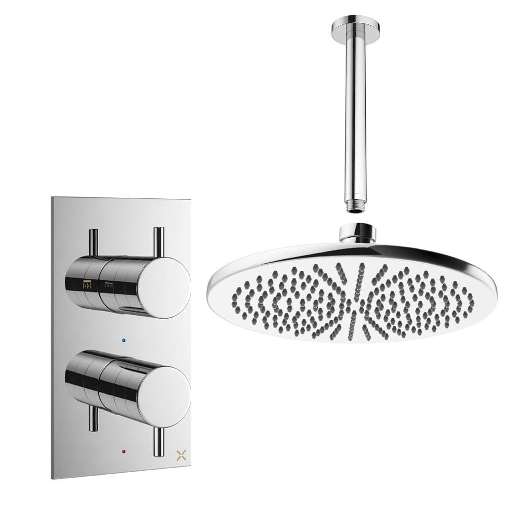 Crosswater Concealed Shower Set Chrome / Ceiling Arm / 300mm Crosswater Design 2 Handle 1 Outlet Shower Set