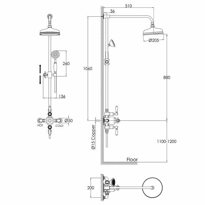 JTP Exposed Shower Set JTP Grosvenor Exposed Thermostatic Traditional Shower Set With Fixed Shower Head and Handset