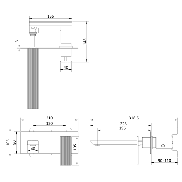 Crosswater Limit 2 Hole Wall Mounted Basin Mixer Tap