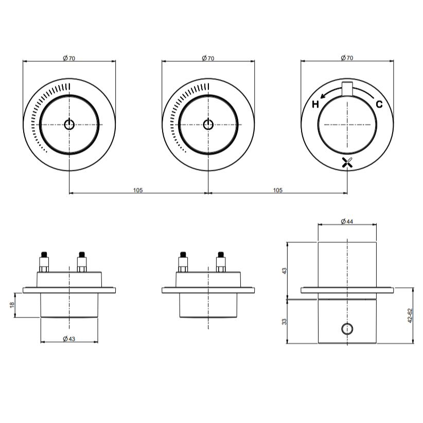 UK Bathroom Store Concealed Shower Set Crosswater Module Plus Push Shower Set 5 - 2 Outlet Valve with Tranquil Recessed Shower Head