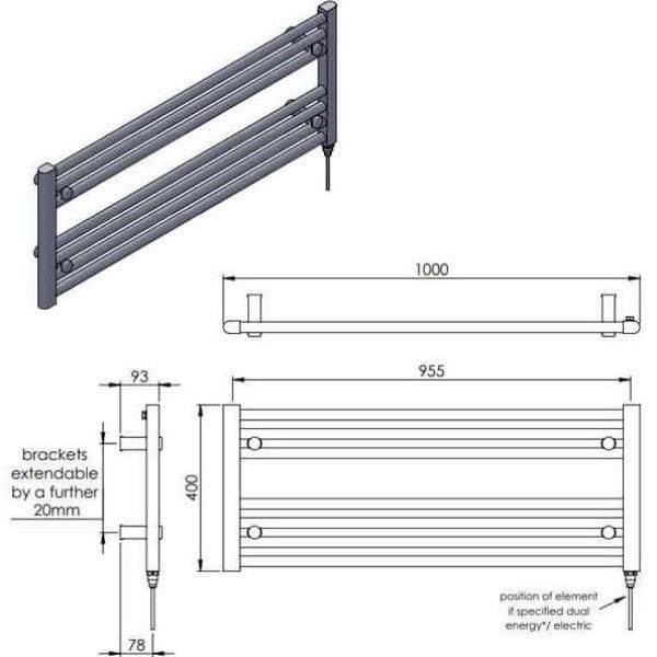 Vogue Ladder Rail Vogue Focus Horizontal Straight Towel Rail in Chrome
