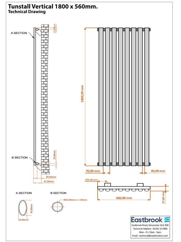 Eastbrook Designer Towel Radiator Eastbrook Tunstall Straight Vertical Designer Radiator in Chrome