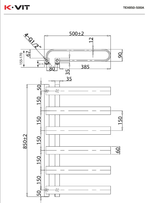 KRAD Designer Towel Radiators K-RAD Texas Straight Vertical Designer Towel Rail in Anthracite