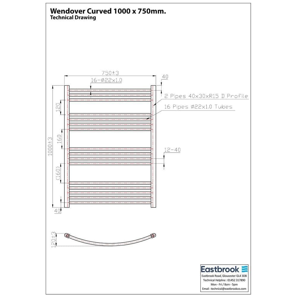 Eastbrook Ladder Rail Eastbrook Wendover Curved Vertical Heated Towel Rail in Chrome