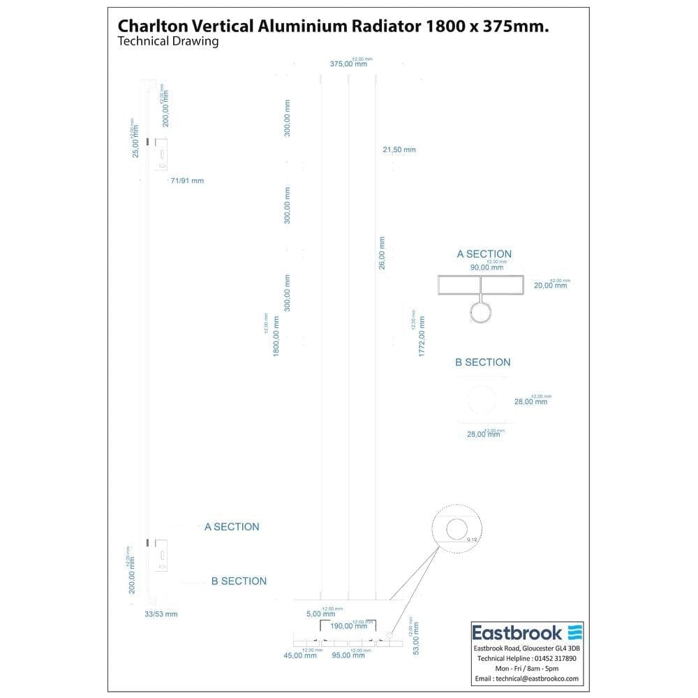 Eastbrook Panel Radiator Eastbrook Charlton Vertical Aluminium Designer Radiator in Matt Anthracite