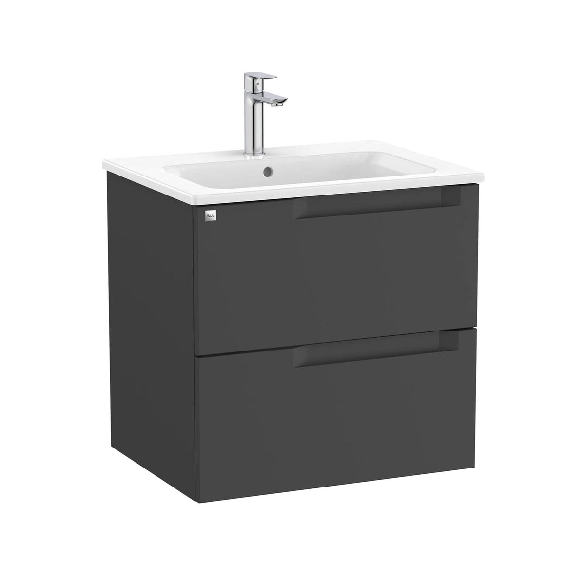 Roca Wall Mounted Vanity Unit Matt Black Roca Aleyda 600mm Wall Mounted Two Drawer Vanity Unit with Basin
